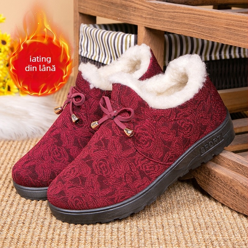 Pantofi de iarnă pentru femei din bumbac, cu căptușeală fleece — partea superioară: bumbac, interior: pluș sintetic, branț: blană sintetică, talpă: cauciuc, vârf rotund