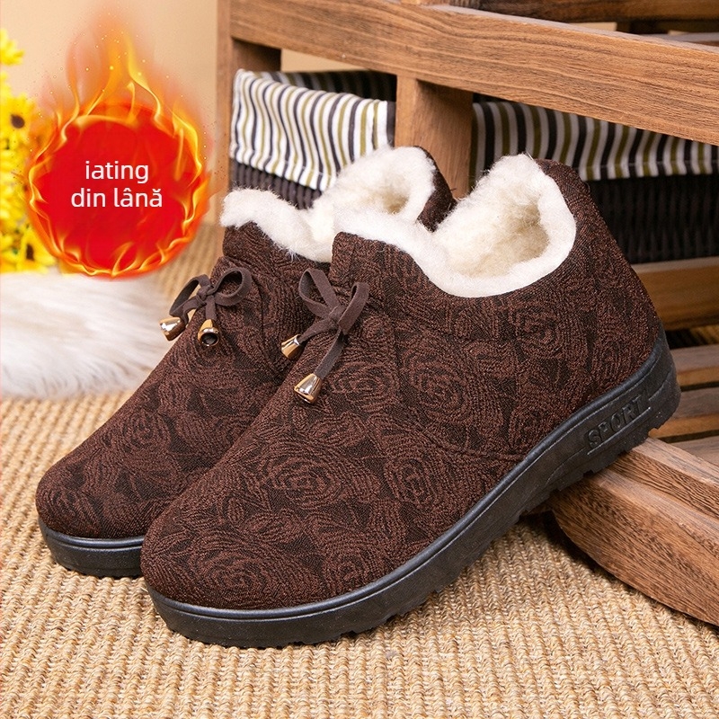 Pantofi de iarnă pentru femei din bumbac, cu căptușeală fleece — partea superioară: bumbac, interior: pluș sintetic, branț: blană sintetică, talpă: cauciuc, vârf rotund