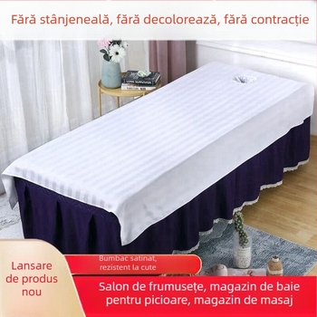 Lenjerie de pat pentru masaj într-un salon de înfrumusețare, cu găuri, poliester, model în dungi, țesătură plată, imprimare digitală