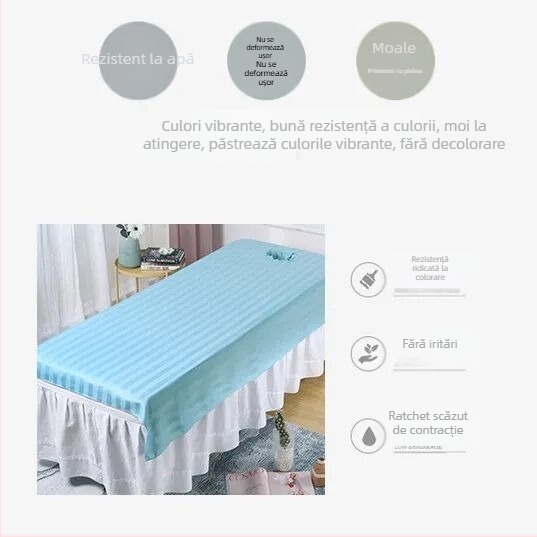 Lenjerie de pat pentru masaj într-un salon de înfrumusețare, cu găuri, poliester, model în dungi, țesătură plată, imprimare digitală