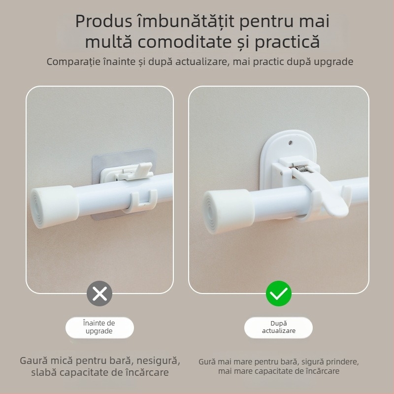 Suport pentru șină de perdea cu braț telescopic – fără găuri, ABS, stil japonez, cârlig unic