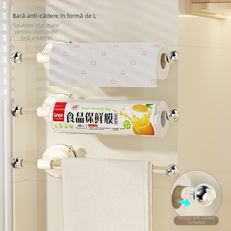 Suport din plastic pentru șervețele de bucătărie, cu ventuză, montaj pe perete, poate susține până la 3 kg, potrivit pentru baie, bucătărie și living
