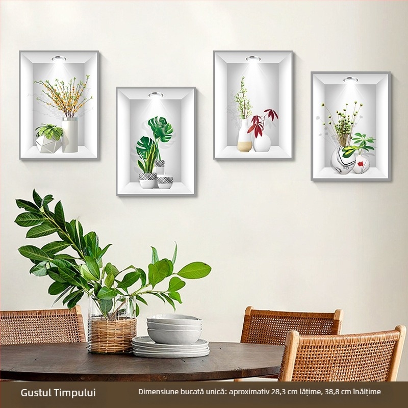 Autocolant de perete din PVC, stil Nordic pentru living, două bucăți, decor de fundal cu plante și animale drăguțe, rezistent la apă.