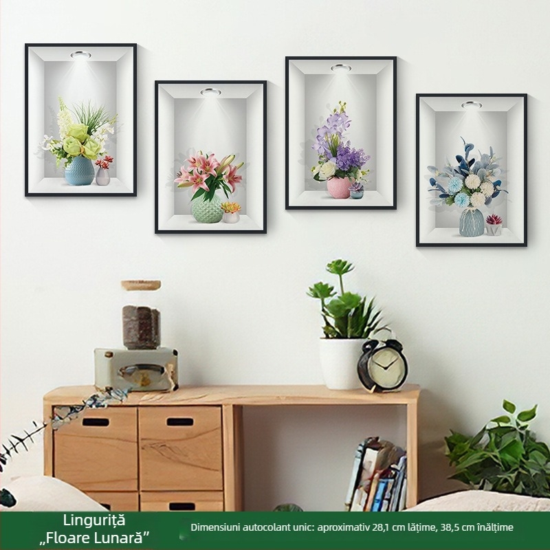 Autocolant de perete din PVC, stil Nordic pentru living, două bucăți, decor de fundal cu plante și animale drăguțe, rezistent la apă.