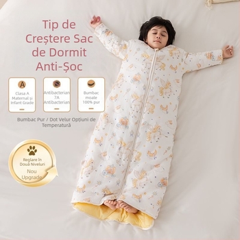 Sac de dormit pentru copii, toate anotimpurile, cu pătură anti-kick, țesătură din bumbac 100%, greutate 0,55–1,0 kg, umplutură: mătase și bumbac, design cartoon cald