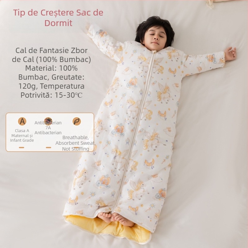 Sac de dormit pentru copii, toate anotimpurile, cu pătură anti-kick, țesătură din bumbac 100%, greutate 0,55–1,0 kg, umplutură: mătase și bumbac, design cartoon cald