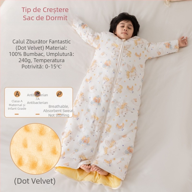 Sac de dormit pentru copii, toate anotimpurile, cu pătură anti-kick, țesătură din bumbac 100%, greutate 0,55–1,0 kg, umplutură: mătase și bumbac, design cartoon cald