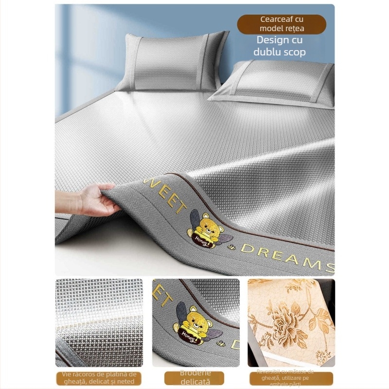 LIFE HOME Set de covorașe Ice Silk și Rattan, pliabil, stil modern, brodat