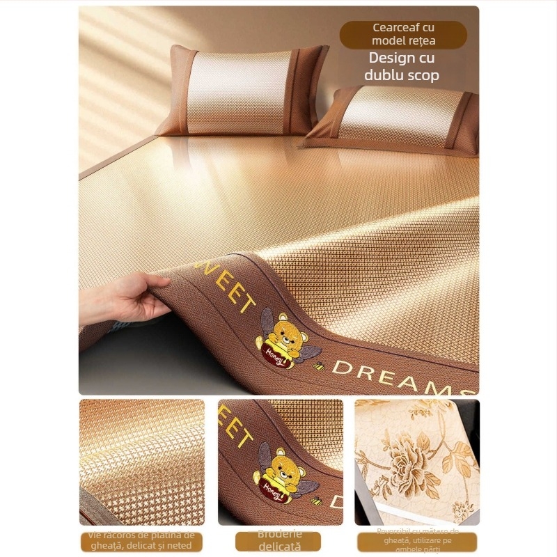 LIFE HOME Set de covorașe Ice Silk și Rattan, pliabil, stil modern, brodat