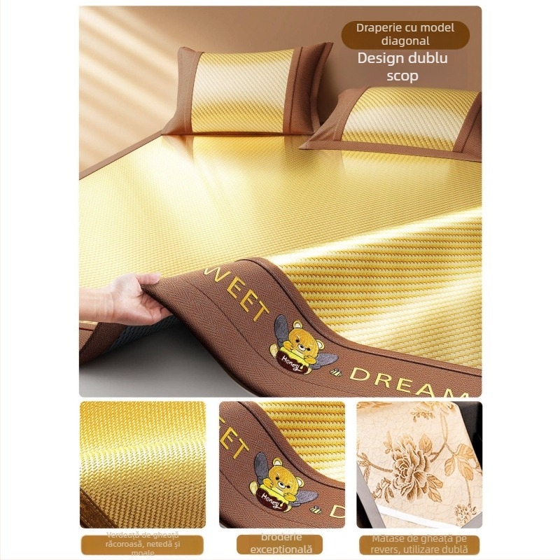 LIFE HOME Set de covorașe Ice Silk și Rattan, pliabil, stil modern, brodat