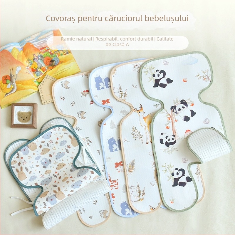 Covoraș de șezut din ramie respirabil pentru cărucior, scaun Auto și scaun înalt – 30% ramie, 70% bumbac; potrivit pentru copii 0-2 ani
