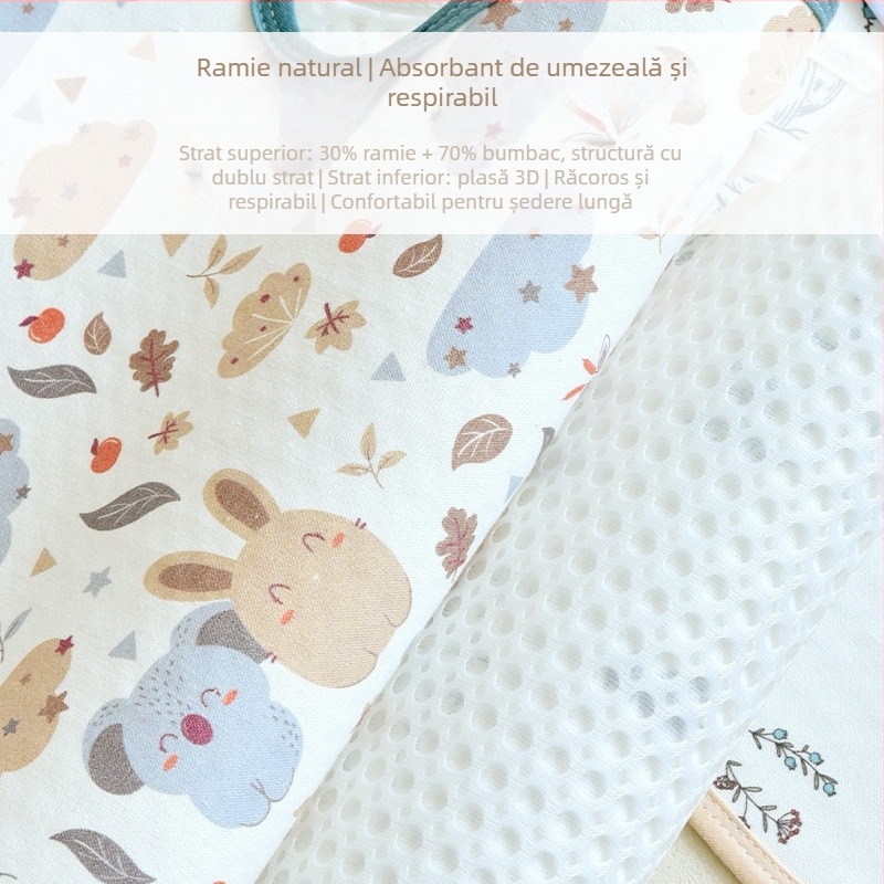 Covoraș de șezut din ramie respirabil pentru cărucior, scaun Auto și scaun înalt – 30% ramie, 70% bumbac; potrivit pentru copii 0-2 ani
