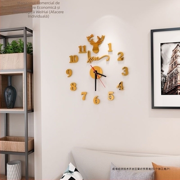 Ceas de perete în stil nordic – cadran din sticlă securizată, carcasă MDF+PVC, alimentare cu baterie uscată, mișcare Ling Xingyu