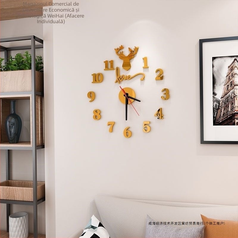 Ceas de perete în stil nordic – cadran din sticlă securizată, carcasă MDF+PVC, alimentare cu baterie uscată, mișcare Ling Xingyu