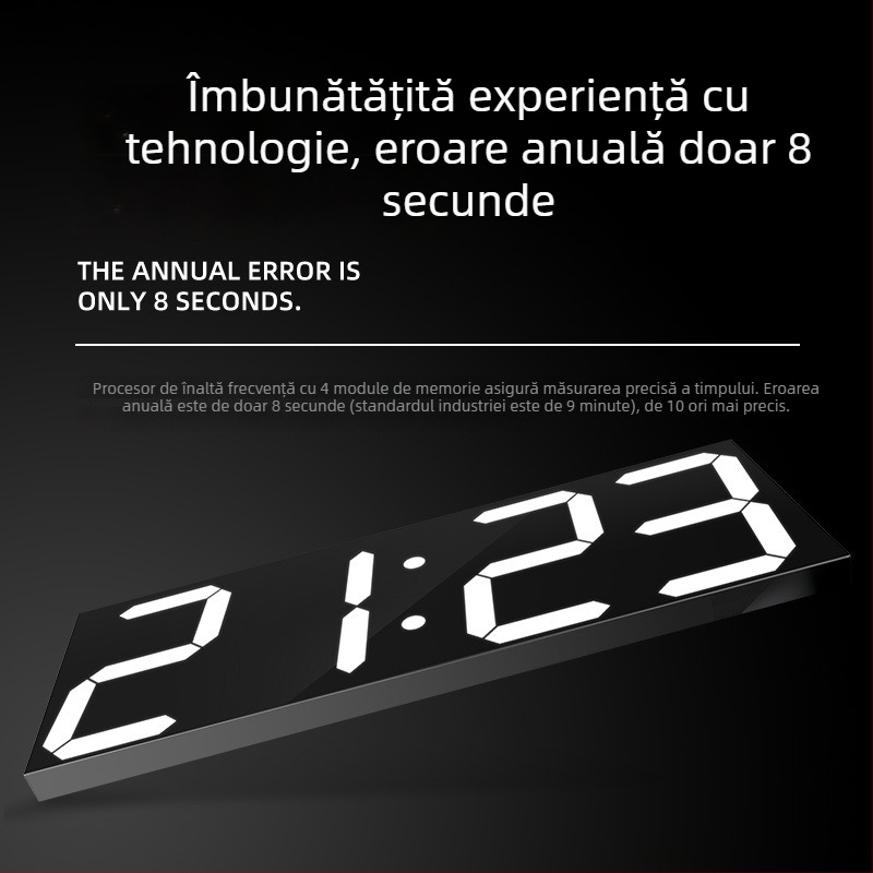 Ceas de perete LED cu afișaj digital, formă dreptunghiulară, termometru, calendar și alarmă