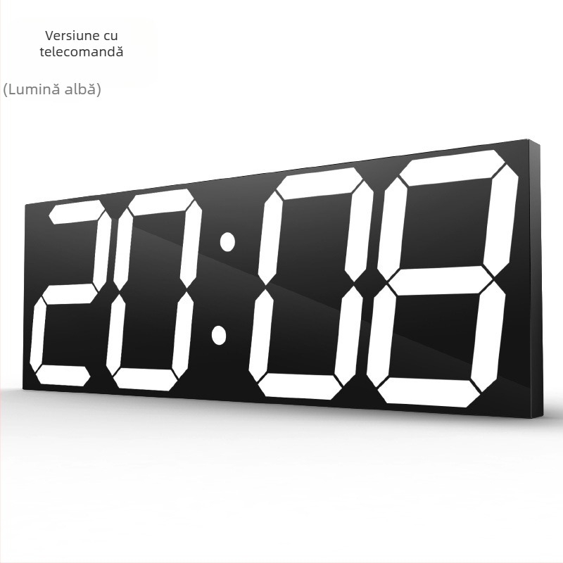 Ceas de perete LED cu afișaj digital, formă dreptunghiulară, termometru, calendar și alarmă