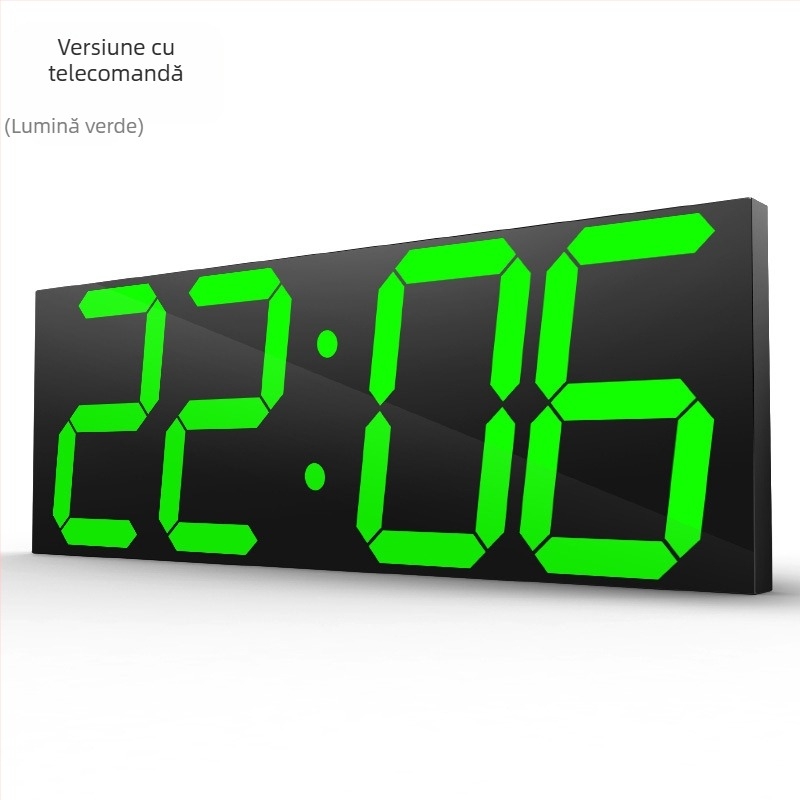 Ceas de perete LED cu afișaj digital, formă dreptunghiulară, termometru, calendar și alarmă