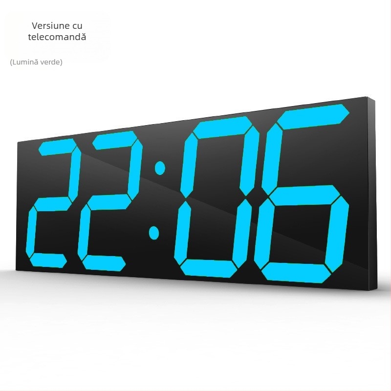 Ceas de perete LED cu afișaj digital, formă dreptunghiulară, termometru, calendar și alarmă