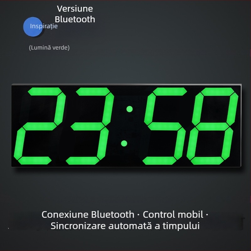 Ceas de perete LED cu afișaj digital, formă dreptunghiulară, termometru, calendar și alarmă
