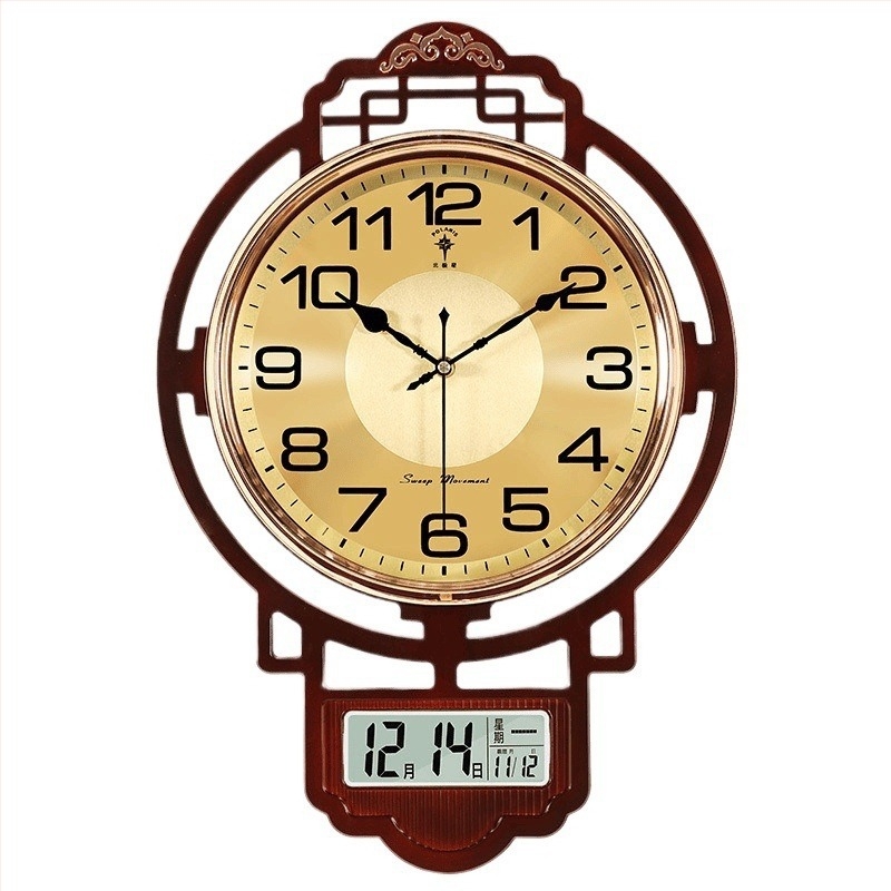 Ceas de perete în stil chinezesc, mișcare cuarț, baterie uscată, formă circulară, potrivit pentru living și birou