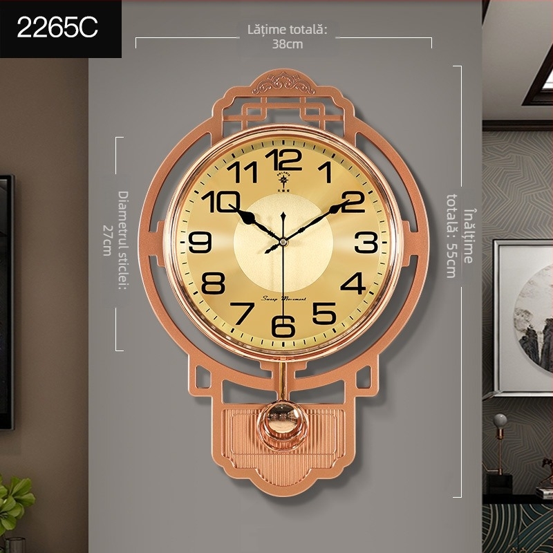 Ceas de perete în stil chinezesc, mișcare cuarț, baterie uscată, formă circulară, potrivit pentru living și birou