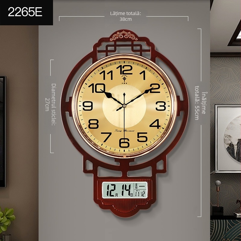 Ceas de perete în stil chinezesc, mișcare cuarț, baterie uscată, formă circulară, potrivit pentru living și birou
