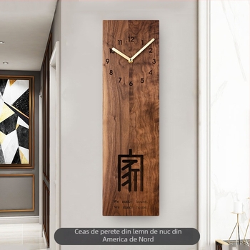 Ceas de perete din lemn de nuc american, design modern nordic pătrat, mișcare a secundelor cu sweep, alimentat cu baterii