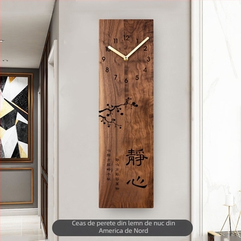 Ceas de perete din lemn de nuc american, design modern nordic pătrat, mișcare a secundelor cu sweep, alimentat cu baterii