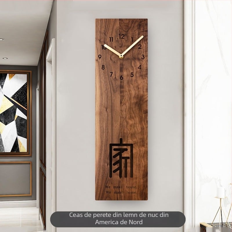 Ceas de perete din lemn de nuc american, design modern nordic pătrat, mișcare a secundelor cu sweep, alimentat cu baterii