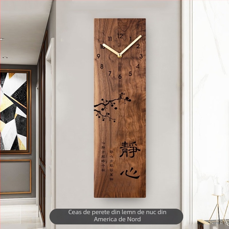 Ceas de perete din lemn de nuc american, design modern nordic pătrat, mișcare a secundelor cu sweep, alimentat cu baterii