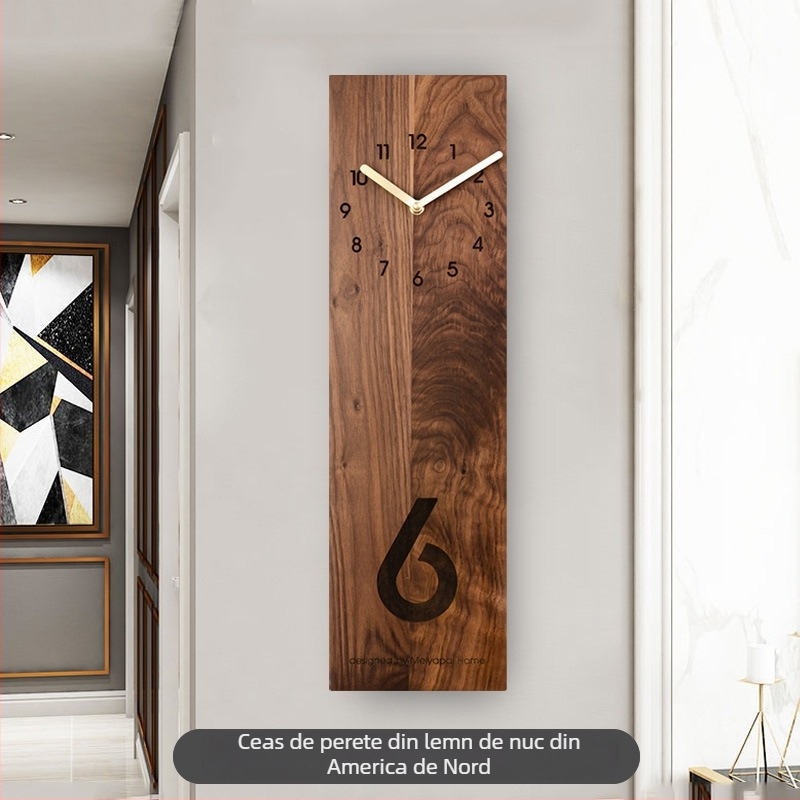 Ceas de perete din lemn de nuc american, design modern nordic pătrat, mișcare a secundelor cu sweep, alimentat cu baterii