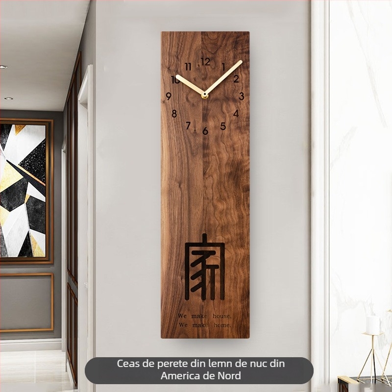 Ceas de perete din lemn de nuc american, design modern nordic pătrat, mișcare a secundelor cu sweep, alimentat cu baterii
