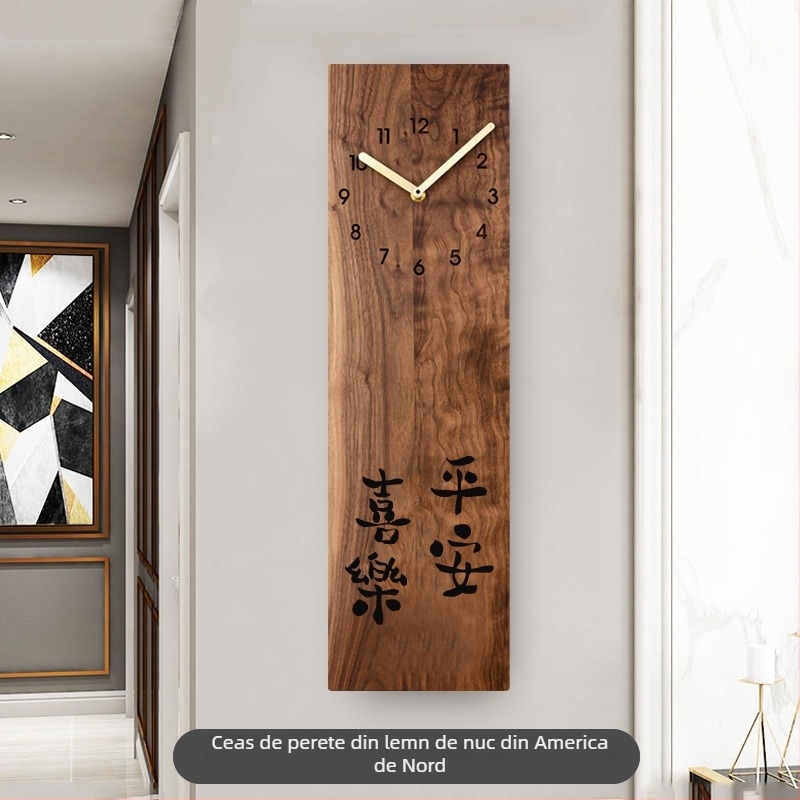 Ceas de perete din lemn de nuc american, design modern nordic pătrat, mișcare a secundelor cu sweep, alimentat cu baterii