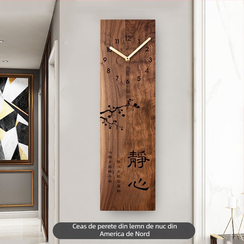 Ceas de perete din lemn de nuc american, design modern nordic pătrat, mișcare a secundelor cu sweep, alimentat cu baterii
