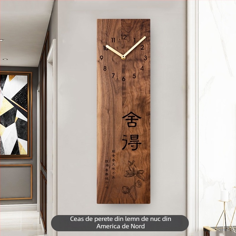 Ceas de perete din lemn de nuc american, design modern nordic pătrat, mișcare a secundelor cu sweep, alimentat cu baterii