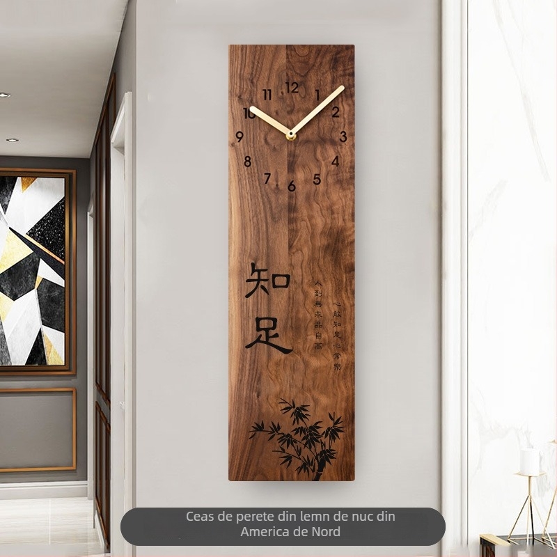 Ceas de perete din lemn de nuc american, design modern nordic pătrat, mișcare a secundelor cu sweep, alimentat cu baterii