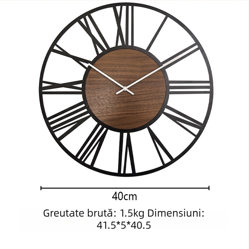 Ceas de perete YX8936, mișcare cu sweep a secundelor, cadran metalic circular, alimentat cu baterie, Sun mecanism model 12888