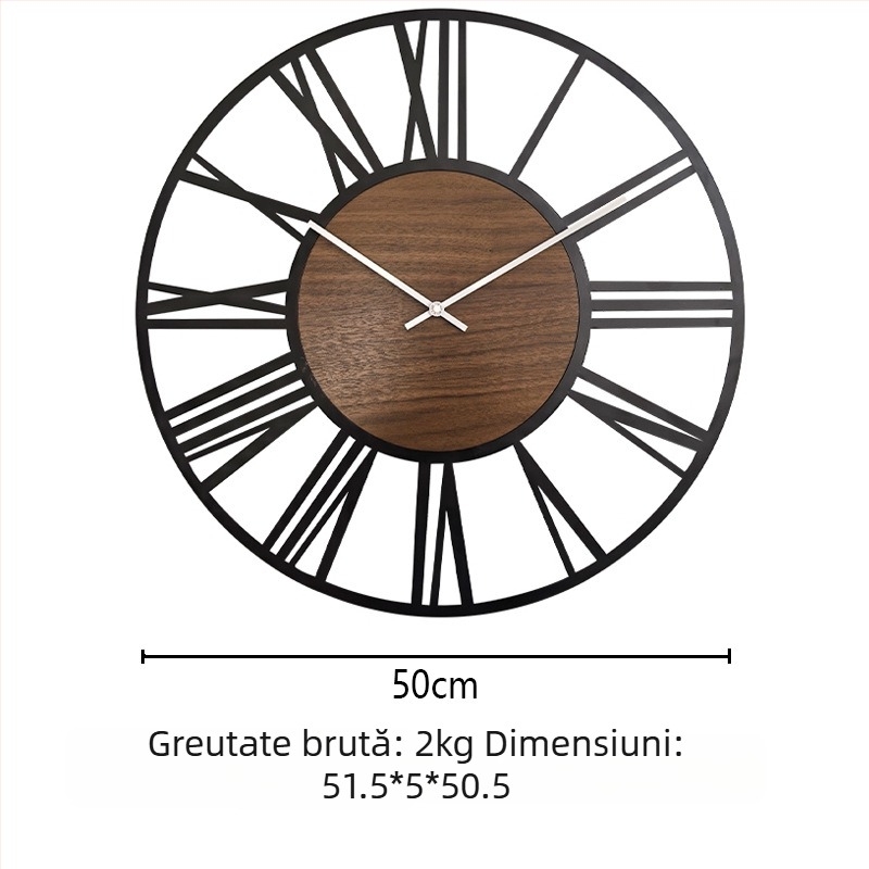 Ceas de perete YX8936, mișcare cu sweep a secundelor, cadran metalic circular, alimentat cu baterie, Sun mecanism model 12888