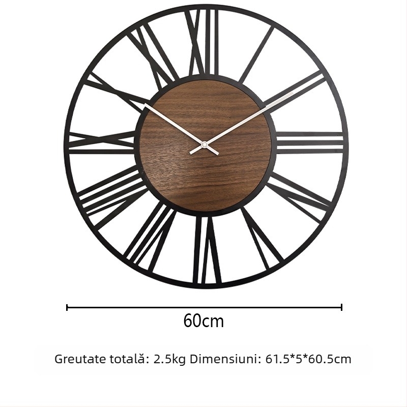 Ceas de perete YX8936, mișcare cu sweep a secundelor, cadran metalic circular, alimentat cu baterie, Sun mecanism model 12888