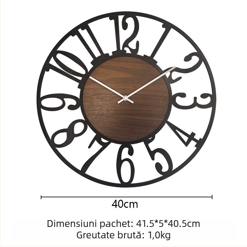 Ceas de perete YX8936, mișcare cu sweep a secundelor, cadran metalic circular, alimentat cu baterie, Sun mecanism model 12888