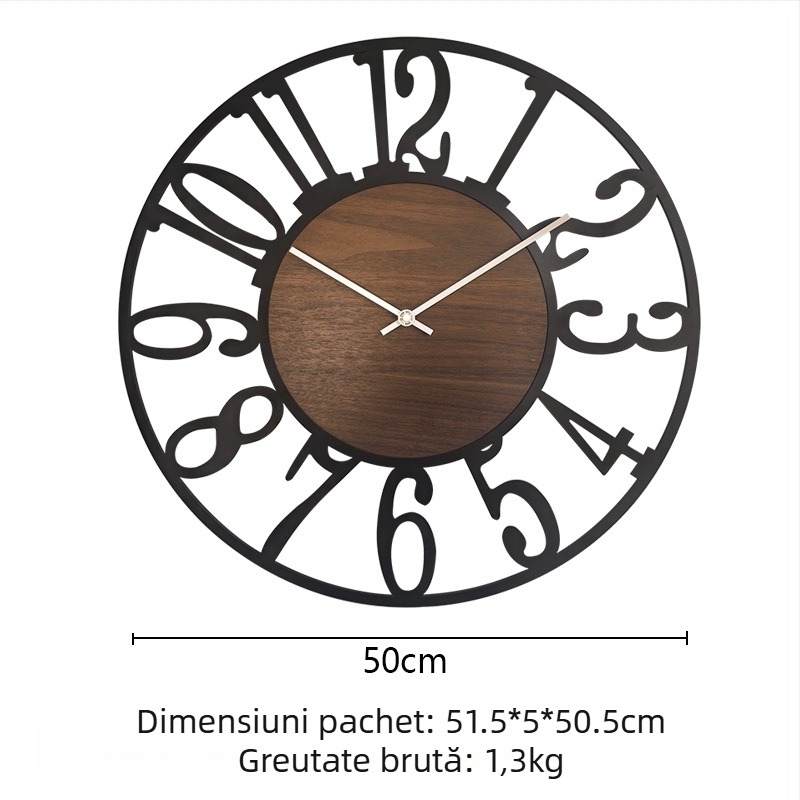 Ceas de perete YX8936, mișcare cu sweep a secundelor, cadran metalic circular, alimentat cu baterie, Sun mecanism model 12888