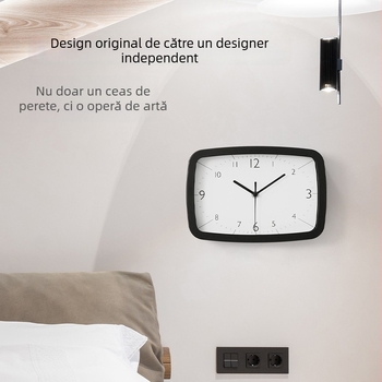 Ceas de perete MX613BL-6168S — dreptunghiular, mișcare sweep a secundelor, carcasă metalică, cadran din hârtie acoperită, alimentat cu baterie