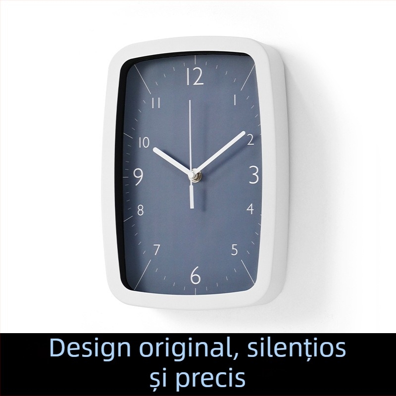 Ceas de perete MX613BL-6168S — dreptunghiular, mișcare sweep a secundelor, carcasă metalică, cadran din hârtie acoperită, alimentat cu baterie