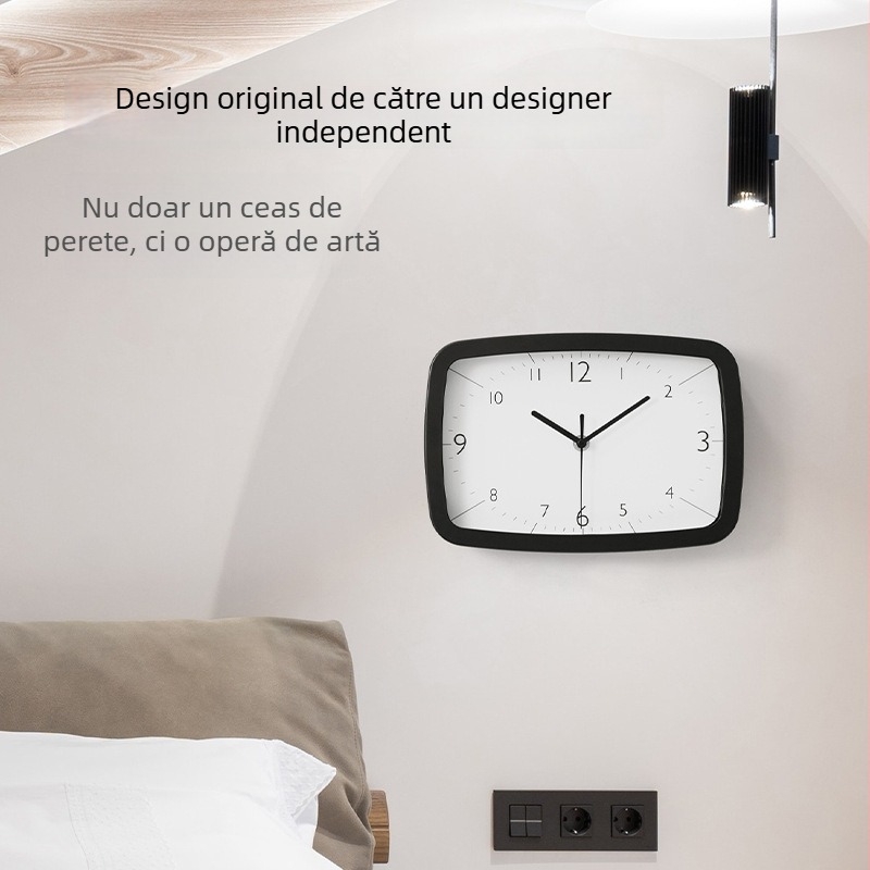 Ceas de perete MX613BL-6168S — dreptunghiular, mișcare sweep a secundelor, carcasă metalică, cadran din hârtie acoperită, alimentat cu baterie