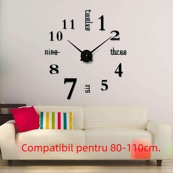 Ceas de perete Big 102 – miscare cu cuplu înalt, afișaj cu ace + cifre, alimentat cu baterii, carcasă metalică, sticlă acrilică