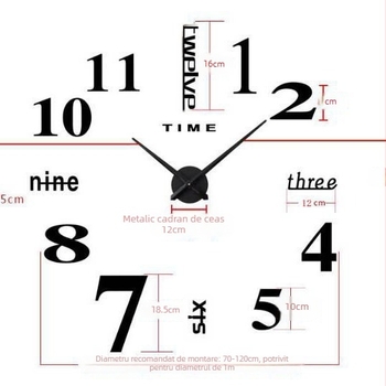 Ceas de perete Big 102 – miscare cu cuplu înalt, afișaj cu ace + cifre, alimentat cu baterii, carcasă metalică, sticlă acrilică