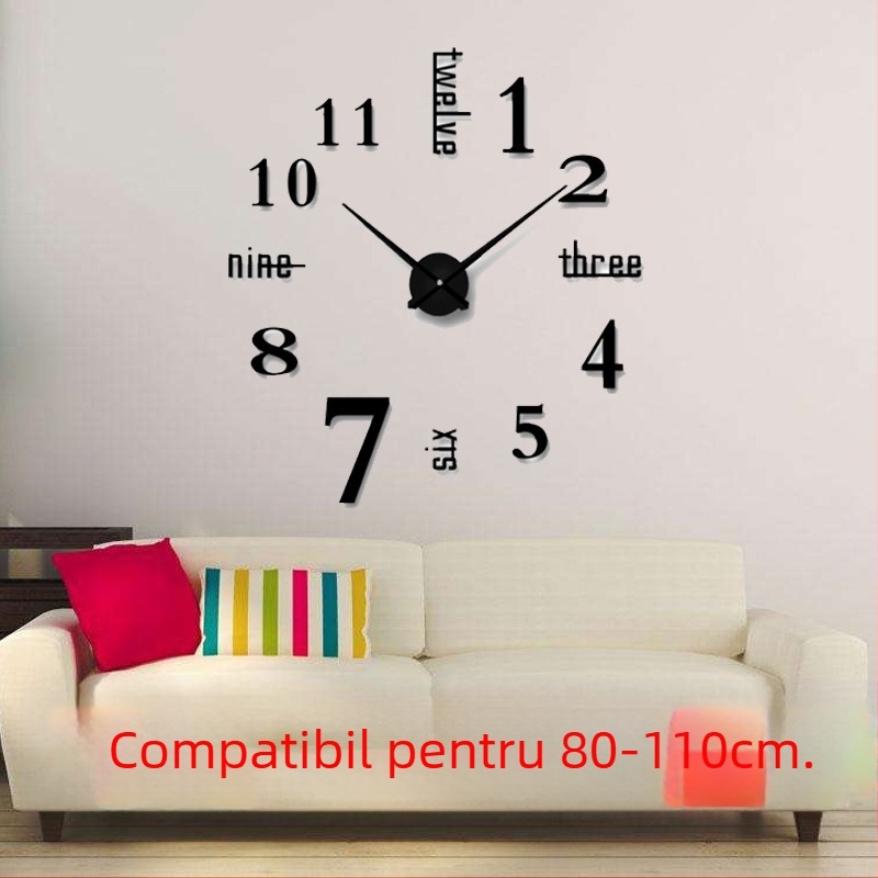 Ceas de perete Big 102 – miscare cu cuplu înalt, afișaj cu ace + cifre, alimentat cu baterii, carcasă metalică, sticlă acrilică