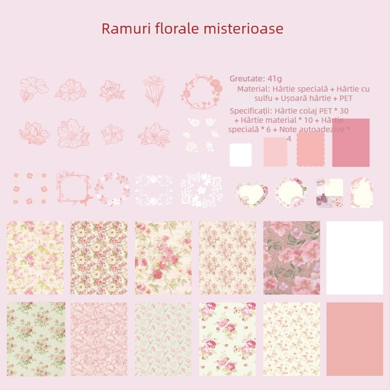 Pachet hârtie pentru jurnal cu bază vintage și etichete decorative | Brand: Dyeing; Material: Hârtie; Tehnică: Imprimare; Greutate: 42 g/pungă; Cutie: 800 buc.