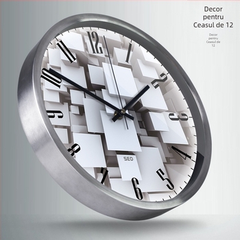 Ceas de perete Tianyu, cadru metalic circular, oglindă din sticlă de cuarț, mișcare sweep, model 705-706