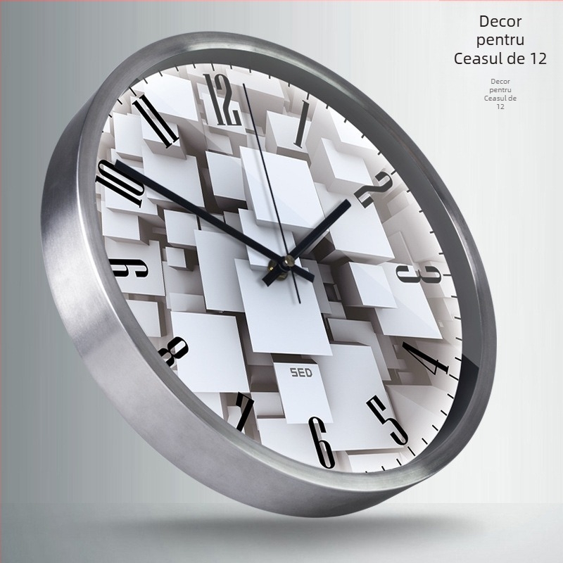 Ceas de perete Tianyu, cadru metalic circular, oglindă din sticlă de cuarț, mișcare sweep, model 705-706